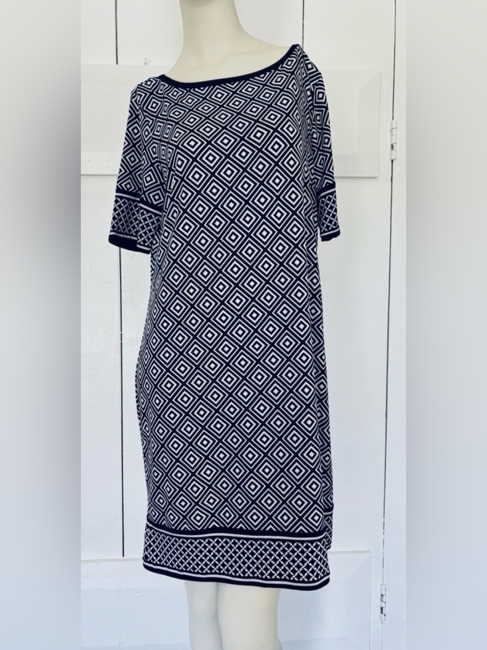 Michael Kors Shift Dress Women Size XL Black White Geometric Diamond Business